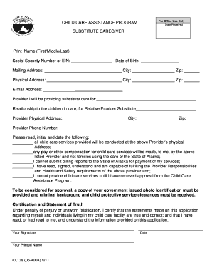 Alaska Substitute Caregiver Application