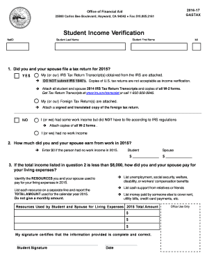 Student Income Verification Form