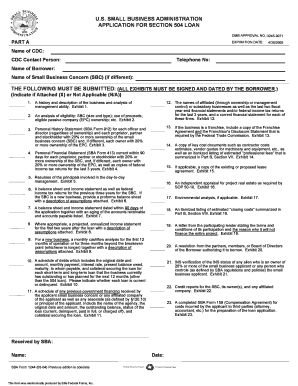 US Small Business Administration Section 504 Loan Application