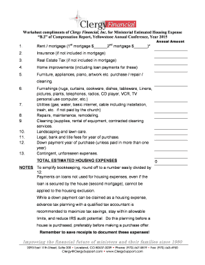 Ministerial Housing Expense Worksheet