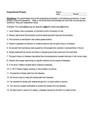 Prepositional Phrases Worksheet