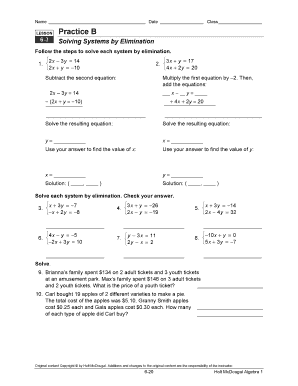 Algebra 1 Practice Worksheet