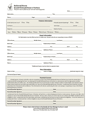 Ronald McDonald House Referral Form