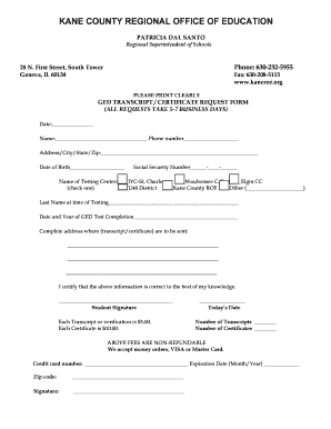 GED Transcript Certificate Request Form