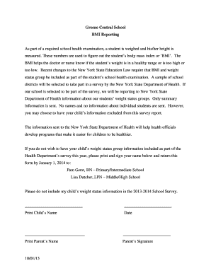 New York BMI Reporting Opt-Out Form