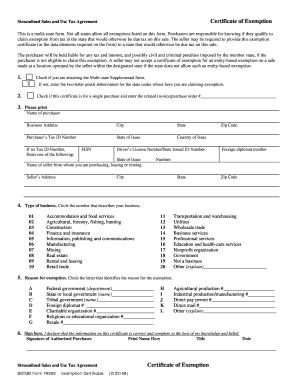 Streamlined Sales and Use Tax Agreement Certificate of Exemption