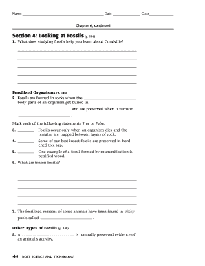 Science Worksheet on Fossils