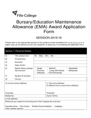 Bursary/Education Maintenance Allowance Application Form