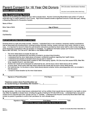 Parent Consent for 16 Year Old Blood Donors