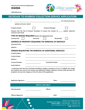 Decrease to Rubbish Collection Service Application