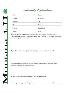 4-H Ambassador Application Form