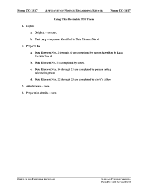 Affidavit of Notice Regarding Estate