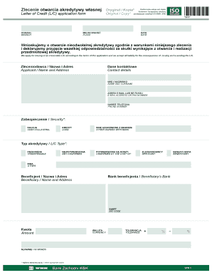 Letter of Credit Application Form