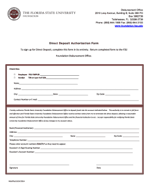 FSU Direct Deposit Authorization Form