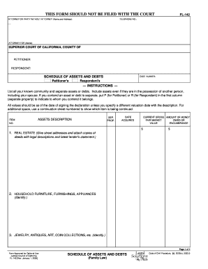 California Schedule of Assets and Debts