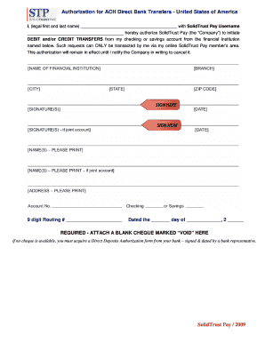 ACH Direct Bank Transfer Authorization
