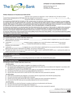 Affidavit of Unauthorized ACH