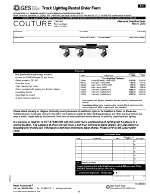 Track Lighting Rental Order Form