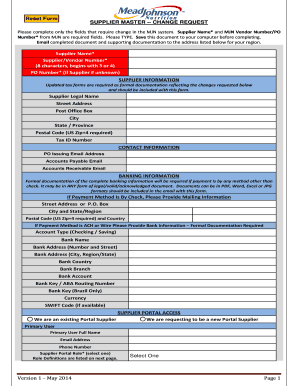 Supplier Master Change Request Form
