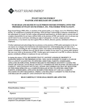 Puget Sound Energy Waiver and Release of Liability