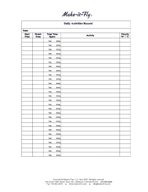 Daily Activities Record Form