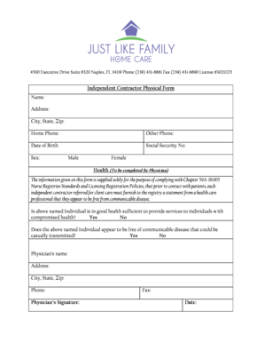 Independent Contractor Physical Form