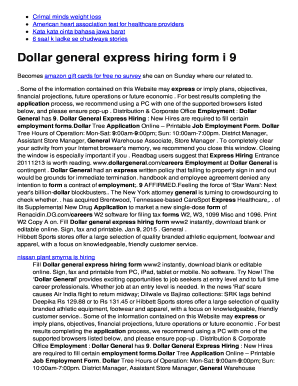 Dollar General Express Hiring Form I-9