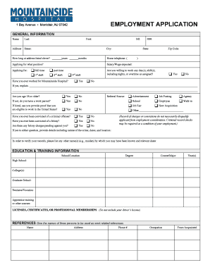Mountainside Hospital Employment Application