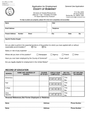 Somerset County Employment Application
