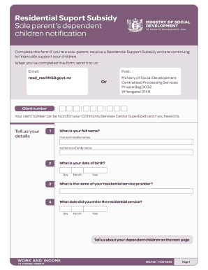 Residential Support Subsidy Sole Parent Notification