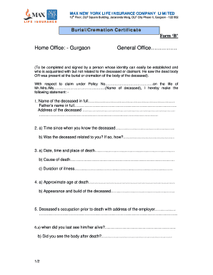 Burial/Cremation Certificate Form B