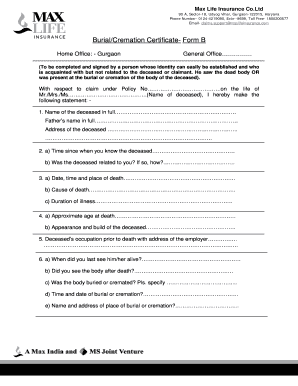 Burial/Cremation Certificate Form B