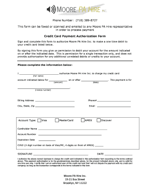 Credit Card Payment Authorization Form