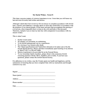 Jewish Burial Wishes Form