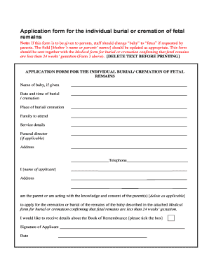 Application Form for Fetal Remains Burial or Cremation