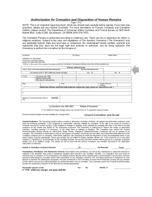 Authorization for Cremation and Disposition of Human Remains