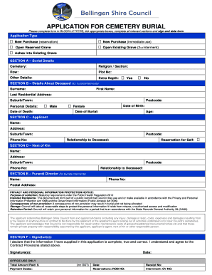 Cemetery Burial Application Form
