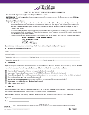 Written Statement of Unauthorized Debit (ACH)