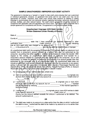 Unauthorized ACH Debit Activity Statement