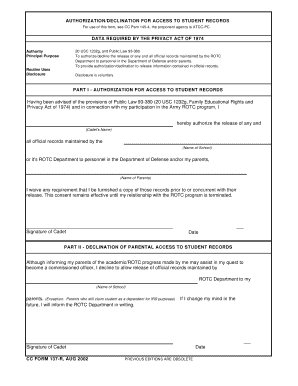 Authorization/Declination for Access to Student Records