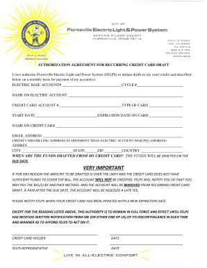 Authorization Agreement for Recurring Credit Card Draft