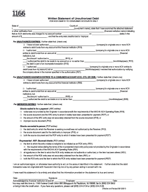 Written Statement of Unauthorized Debit
