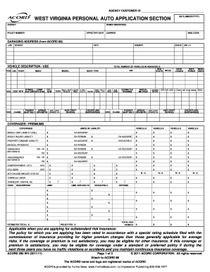 West Virginia Personal Auto Application Form