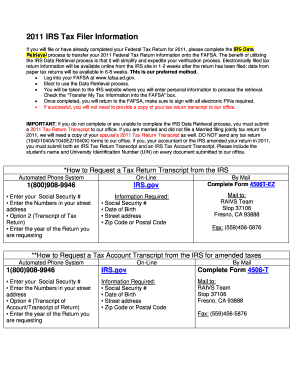 2011 IRS Tax Filer Information Form