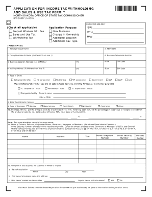North Dakota Income Tax Withholding and Sales Use Tax Permit