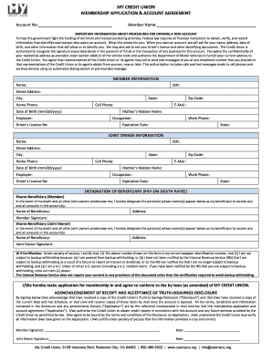 My Credit Union Membership Application & Account Agreement