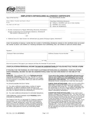 California DE 4 Withholding Allowance Certificate