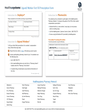 Injured Worker First Fill Prescription Form