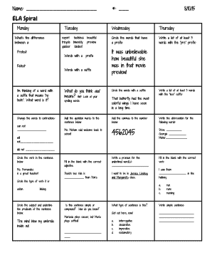 ELA Spiral Worksheet