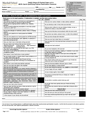 MSHSL Sports Physical Exam Form